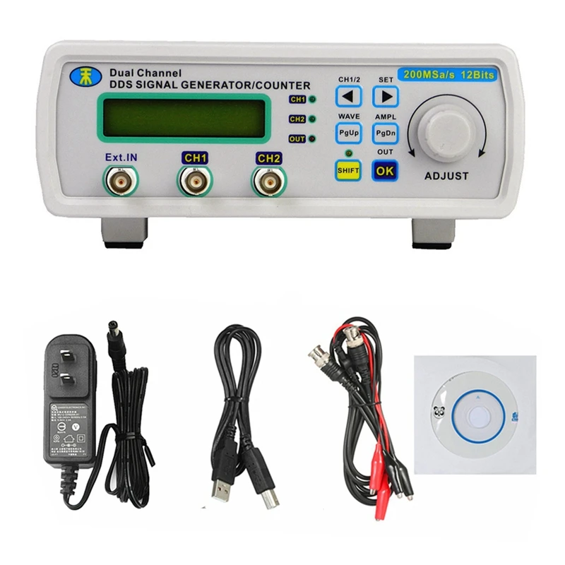 

25MHZ MHS5200A Full CNC DDS Dual Channel Arbitrary Wave Signal Source Generator Counting Frequency Meter With US Plug