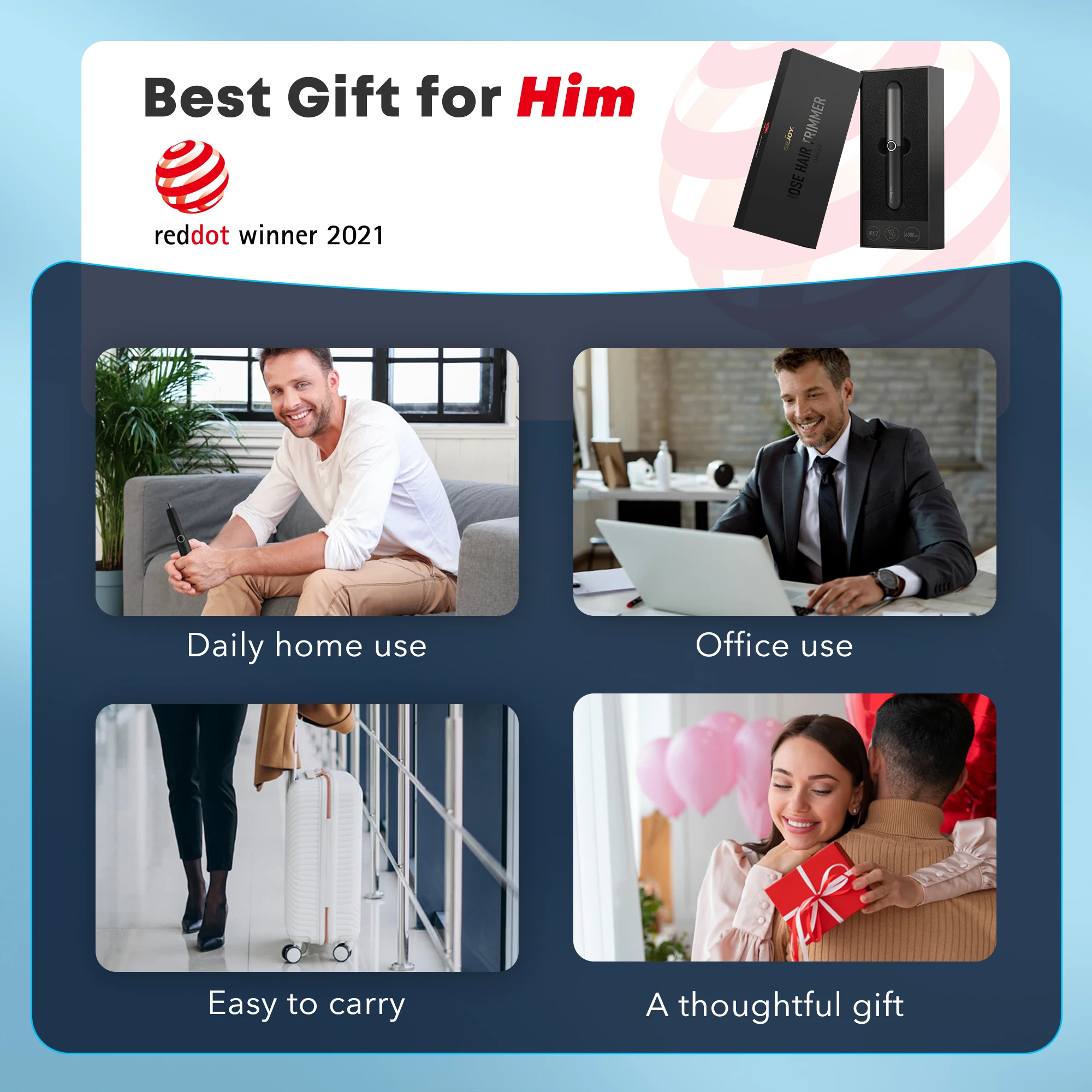 Sejoy 2-in-1 Nose and Ear Trimmer Groomer Kit Cordless Rechargeable Washable Painless Gentle Hair Removal Shaver Tool