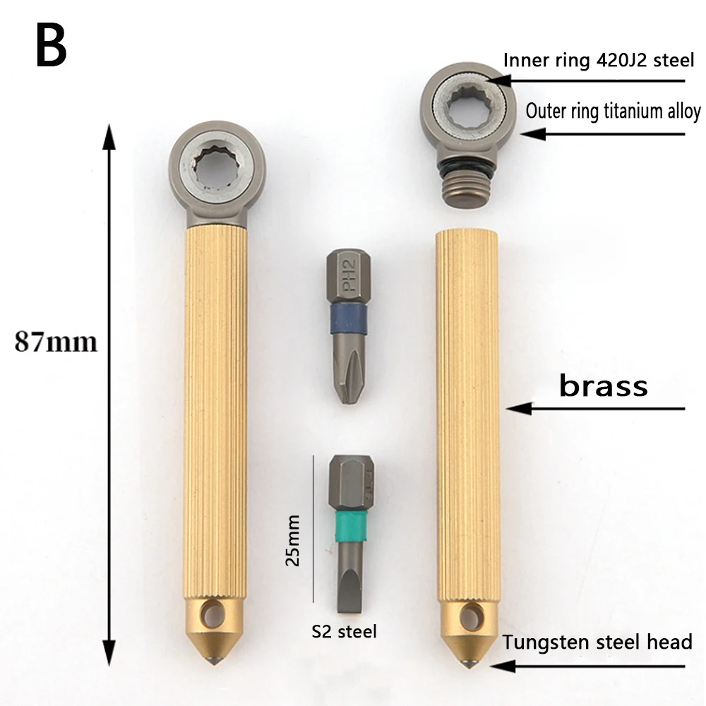 Mini titanium alloy brass screwdriver multifunctional EDC portable maintenance emergency tool