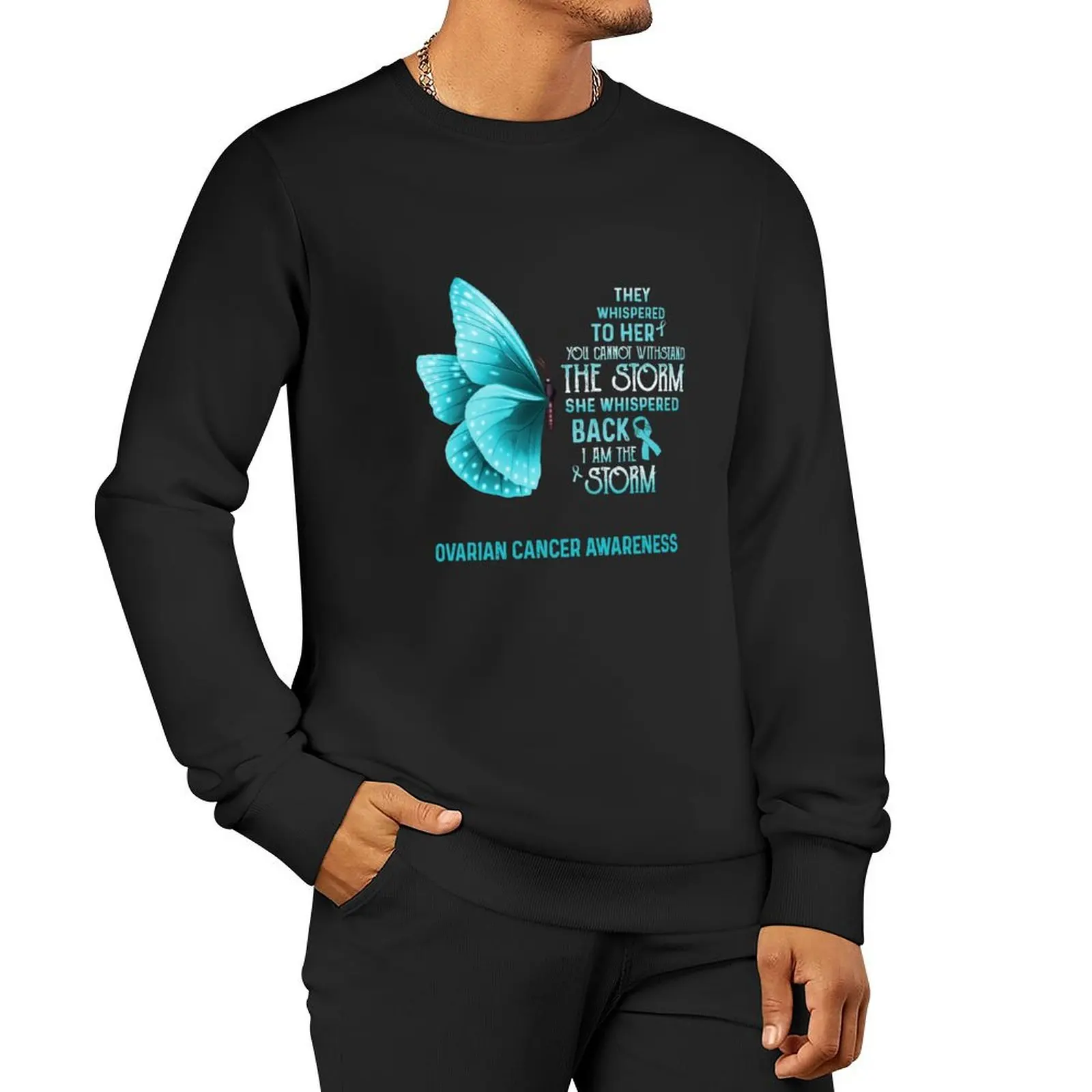 I Am The Storm Ovarian Cancer Awareness Butterfly Pullover Hoodie anime clothing autumn graphic sweatshirts