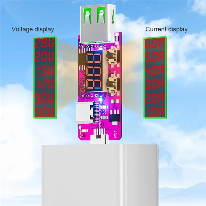 

A55F-New PD3.1 28V Quick Recharge Trigger Automatic Digital Display Voltage Meter Ammeter Voltage Current Board