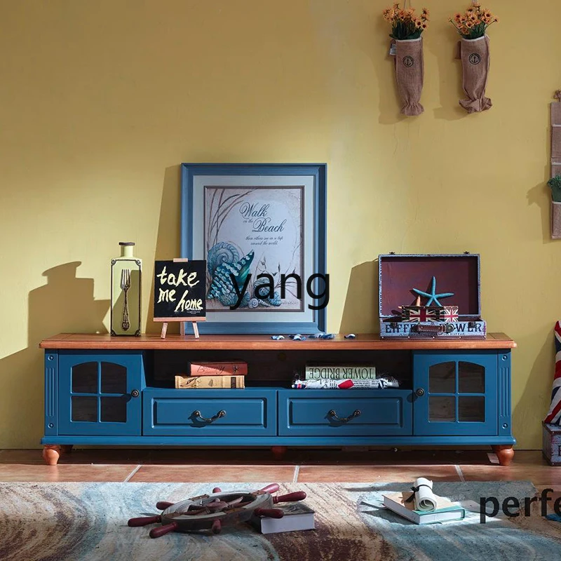 خزانة تلفزيون LTT وطاولة قهوة وخزانة تخزين من الخشب الصلب في الريف الأمريكي