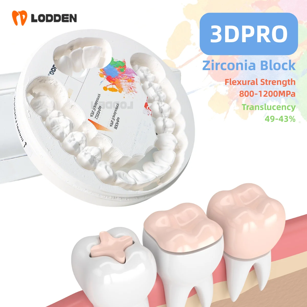 Lodden 10-25mm Zirconia Multilayer Block Open System 3D PRO Multilayer Zirconia Disc for CAD CAM Dental Materials