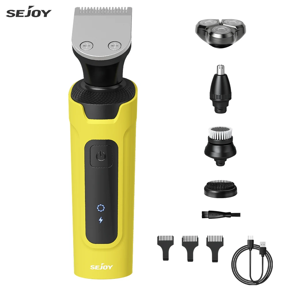 Sejoy Professional Electric Hair Clipper Machine Rechargeable Cordless Rotary Shavers Ear Nose Hair Trimmer for Men Yellow