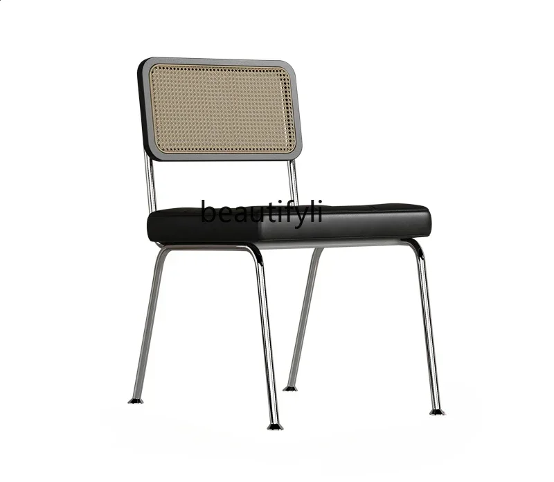 

XX39Modern Minimalist Home Dining Table and Chair High-End Hotel Restaurant Stainless Steel Rattan Backrest Negotiation Chair