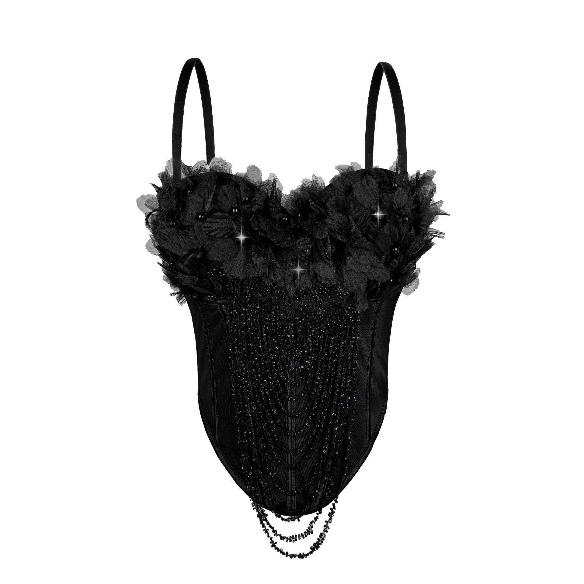 手作りフラワータッセルストラップベストセクシーバルクロップトップフィボネブラクロスボーダーニュースレニットウェアサマー2025