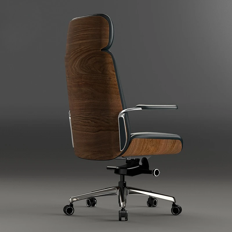 

Leather boss chair, office chair, computer chair, solid wood backrest ergonomic swivel chair