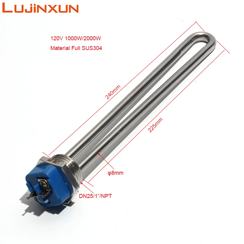 LUJINXUN-calentador de agua sumergible, elemento de acero inoxidable con rosca NPT de 1 pulgada, 12V, 150W, 120V, 1KW/2KW