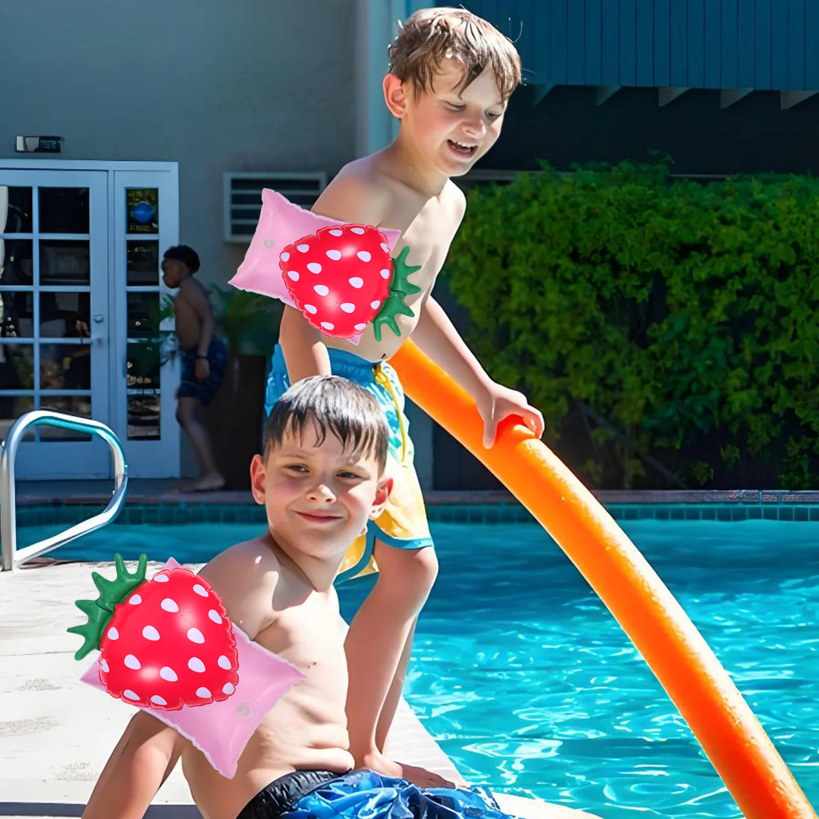1 Paar Kinderen Arm Ring Opblaasbare Zwemmen Floaties Aardbei Patroon Arm Band Veilig Beginner Zwemmen Ondersteuning Peuters