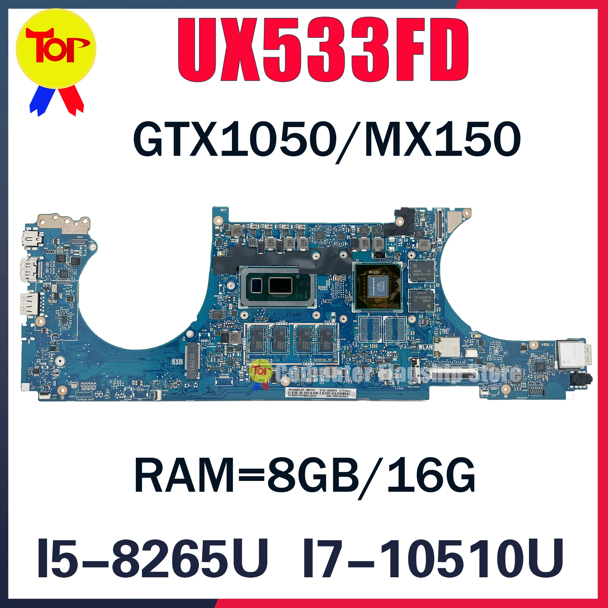 

KEFU UX533F Laptop Motherboard For ASUS UX533FD UX533FN UX533FTC U5300F 8G OR 16G I5-8265U I7-8565U I7-10510U 100% Working Testd