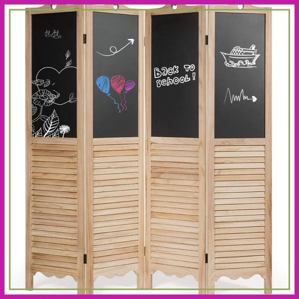 

4 Panel Room Divider, 5.7 Ft Folding Privacy Screen with Chalkboard Panels, Freestanding Partition for Bedroom Office