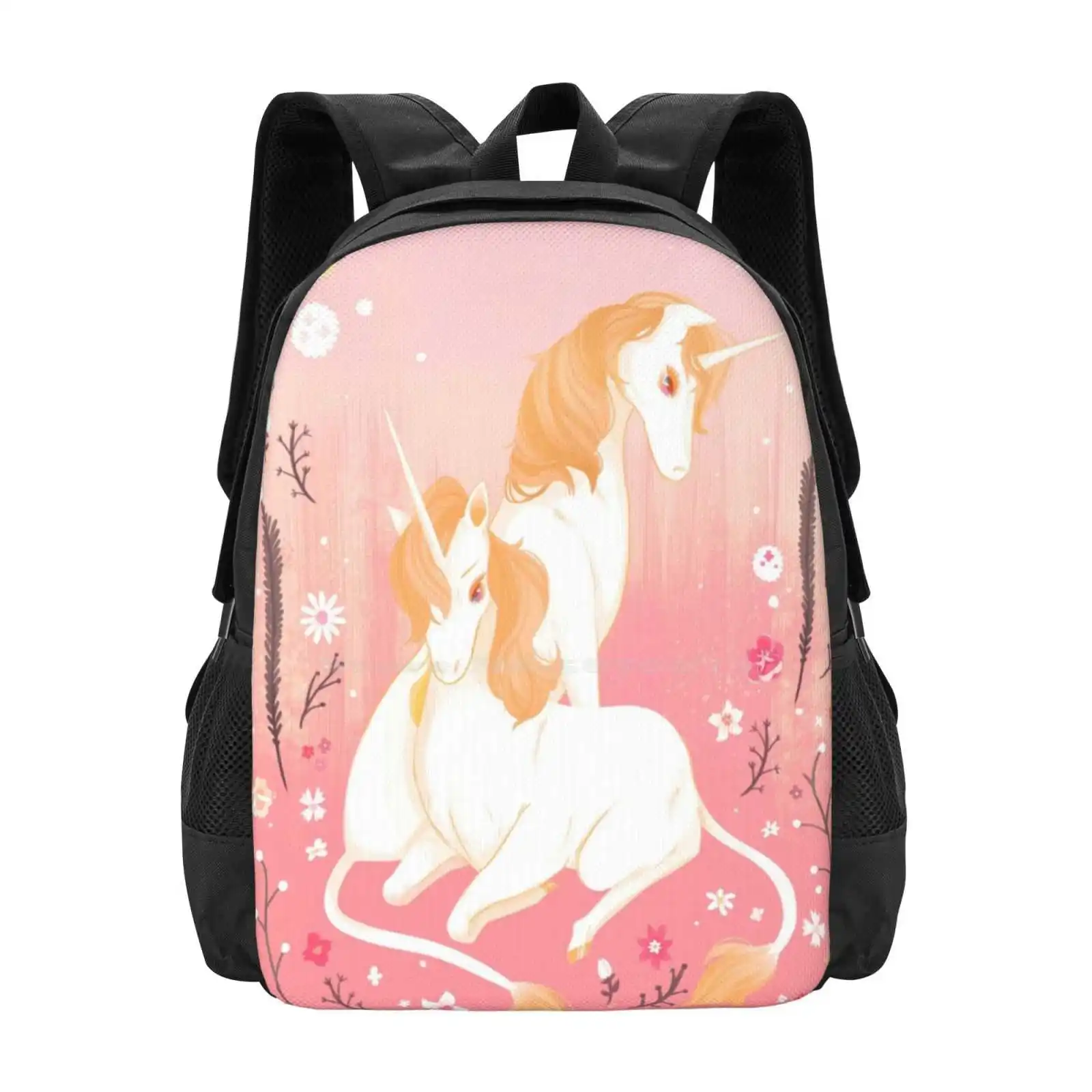 Unicorn Paradise Large Capacity School Backpack Laptop Bags Unicorn Pink Flowers Cute Painted