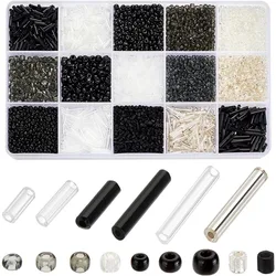 5000+pcs Glass Seed Beads 15 Styles Tube Beads Bugle Beads Black White Small Mini Beads Twisted Beads Waist Beads Friendship