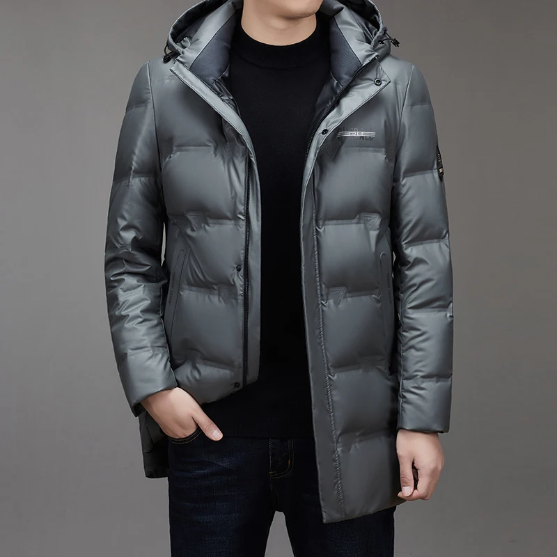 High Quality 2024 Winter Men\'s Mid-Length Warm Hooded White Duck Down Jackets Business Casual Loose Windproof Thick Puffer Coats