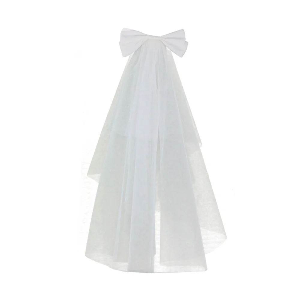 

Limit Discounts Simple Two Layers Wedding Veils Ivory White Short Tulle Bridal Veil with Bow Tie Wedding Accessories