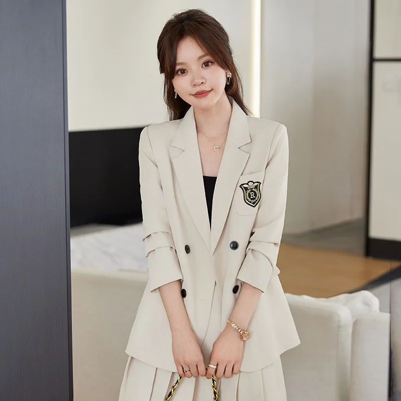 Brown Suit Jacket Women's High-Grade Spring and Autumn NewjkUniform Preppy Style Suit Small Man Casual Small Suit