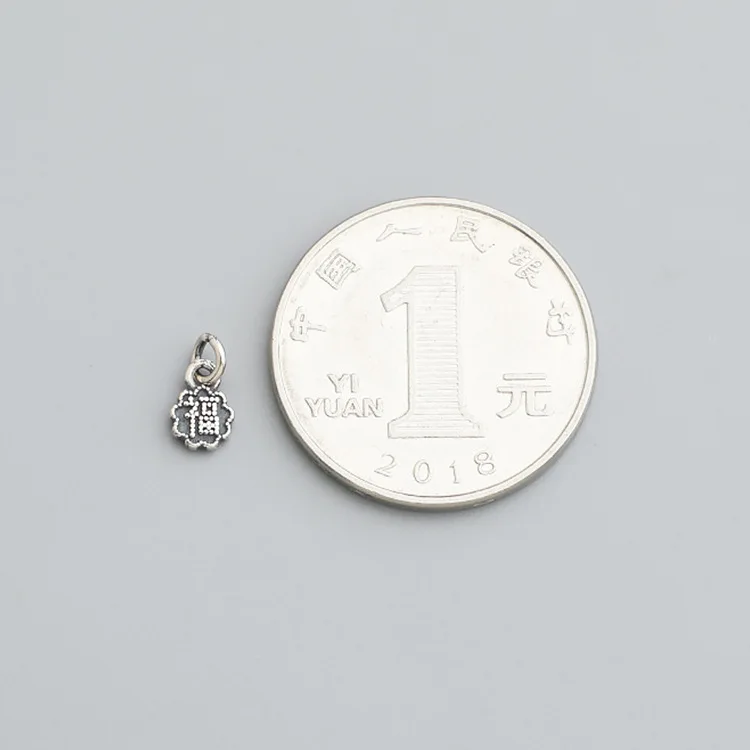 1pc 925 Sterling Silver Chinese Lucky Flower Charms 6.8x4.8mm Women/Men Jewelry Blessing Silver Small Pendants DIY Bracelets