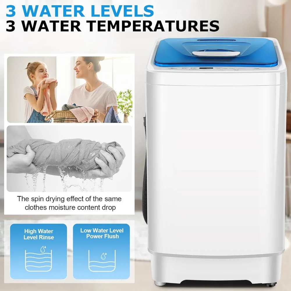 Lavadora portátil totalmente automática, máquina de lavandería con 8 programas, 3 temperaturas de agua, 3 niveles de agua, selecciones, 17,8 libras