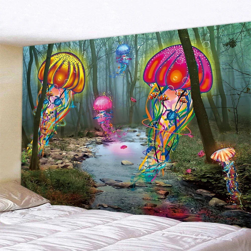 Mushroom God Deer Psychedelic Scene Home Decoration Art Tapestry Bohemian Decoration Yoga Mat Hippie Background Wall Sheets