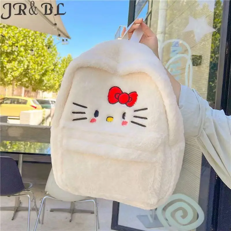 

New Sanrio Hello Kitty Kawaii Plush Backpack Cartoon Plushie High capacity Bag Anime Kt Shoulder Backpacks Bags Kids Girl gifts