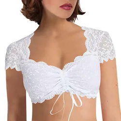 Women Floral Lace Dirndl Damen Sexy Shirt Beer Dirndl Blous White Traditional Blouse Bavarian Oktoberfest Costume Wrap Crop Top