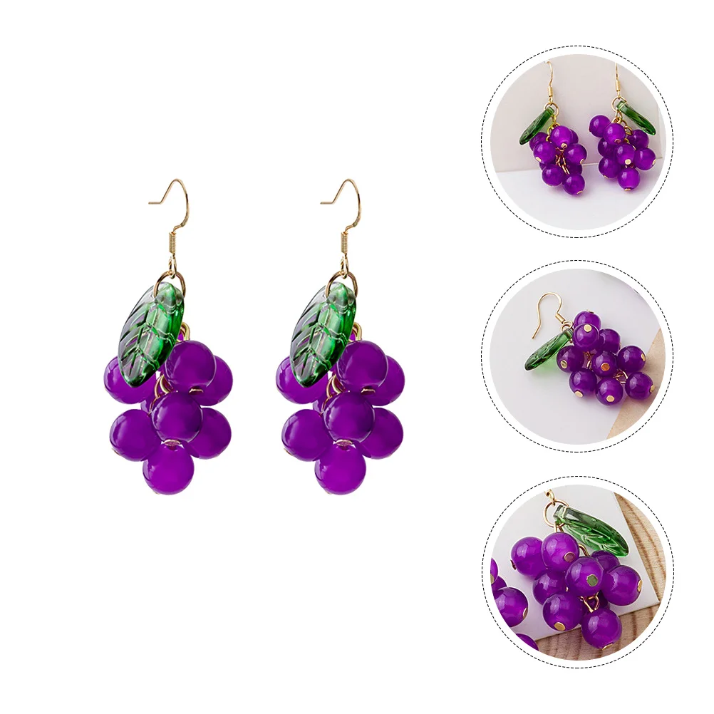 Grape Bunch Earrings Unique Fashion Female Interesting Gift Fashionable Decorative Plastic Jewelry Fruit Series