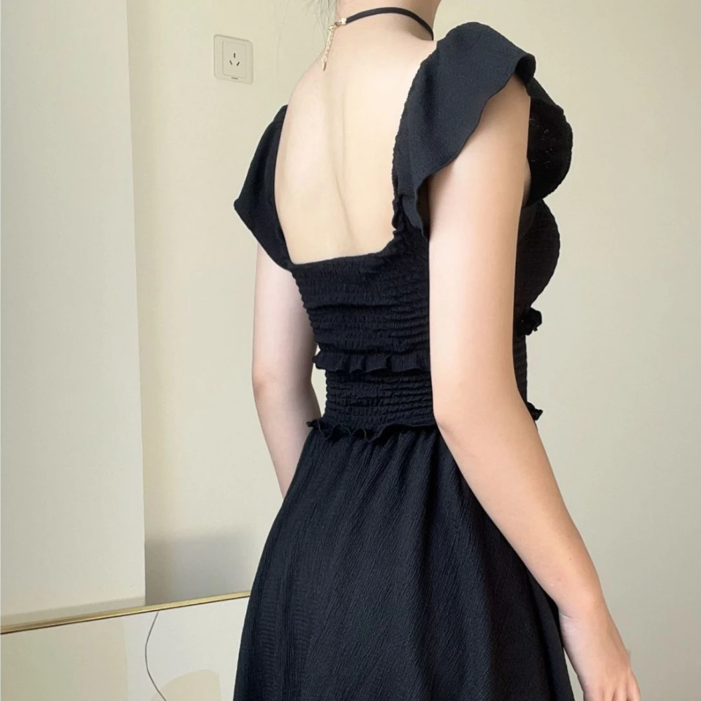 Nowa Narzutka Plażowa Damska Hotsweet Dziewczęca Vintage Kokarda Wycięcie Bez Pleców Retro Szyk Falbany Francuski Styl Prosty Strój Kąpielowy