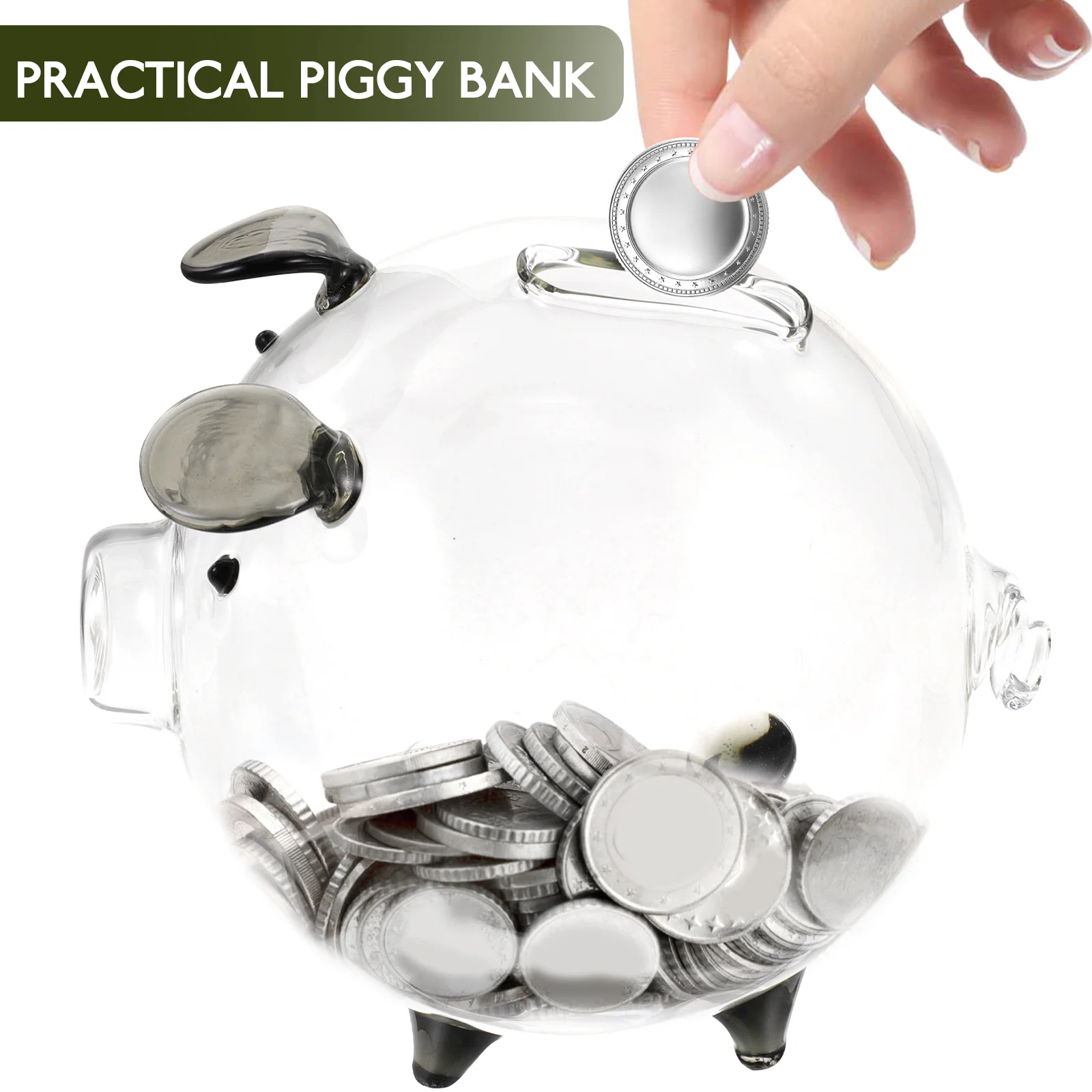 

Glass Piggy Bank Clear Money Jar Cute Decorative Coin Adult Shaped Appliance