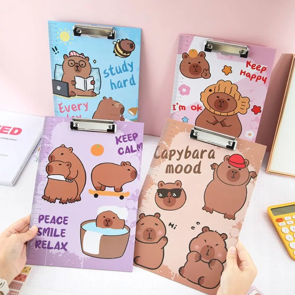 Paper Organizer Capybara Writing Pad With Low Profile Gold Clip Document Folder A4 Board Clip Folder Kawaii Cartoon