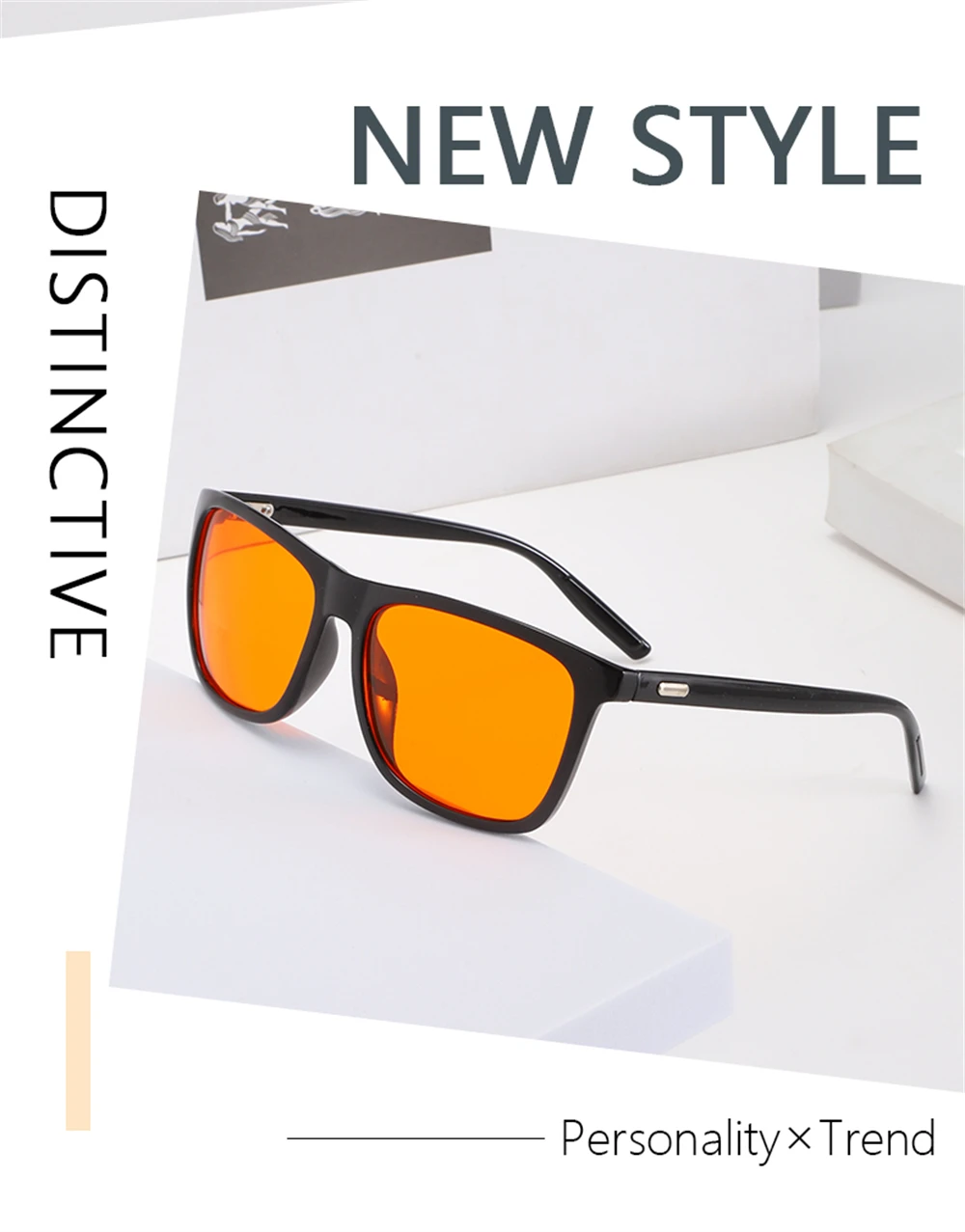 Klassische Orange-Linsen Blaulichtfilter-Brille für Männer und Frauen, Eckige Computer-Nachtsichtbrille mit Bildschirmfilter – Detail 3
