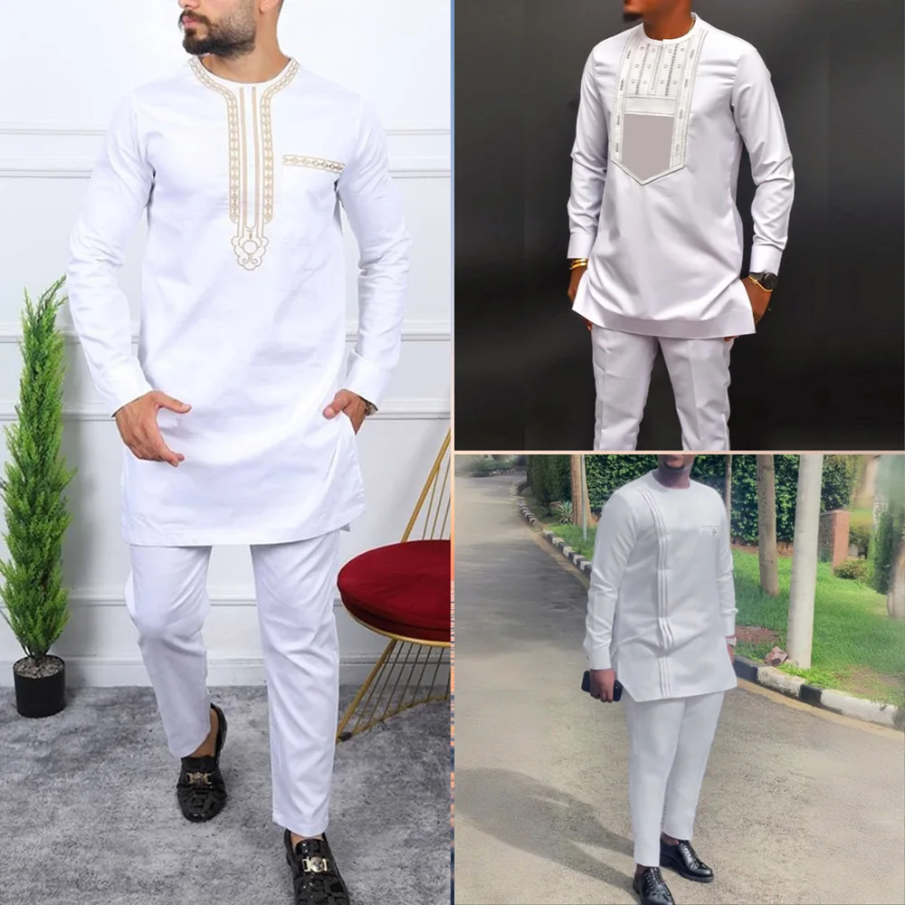 New In Summer 2pcs Kaftan African Men's Designer Clothing Elegant Suits For Male Pant Set Abaya Traditional Outfit Dashiki Style