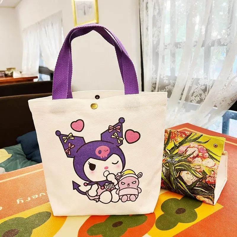 Sanrio Hellokitty Canvas Bag My Melody Kuromi Cinnamoroll Pochacco Women Shoulder Bags Casual Large Capacity Shopping Girl Gifts