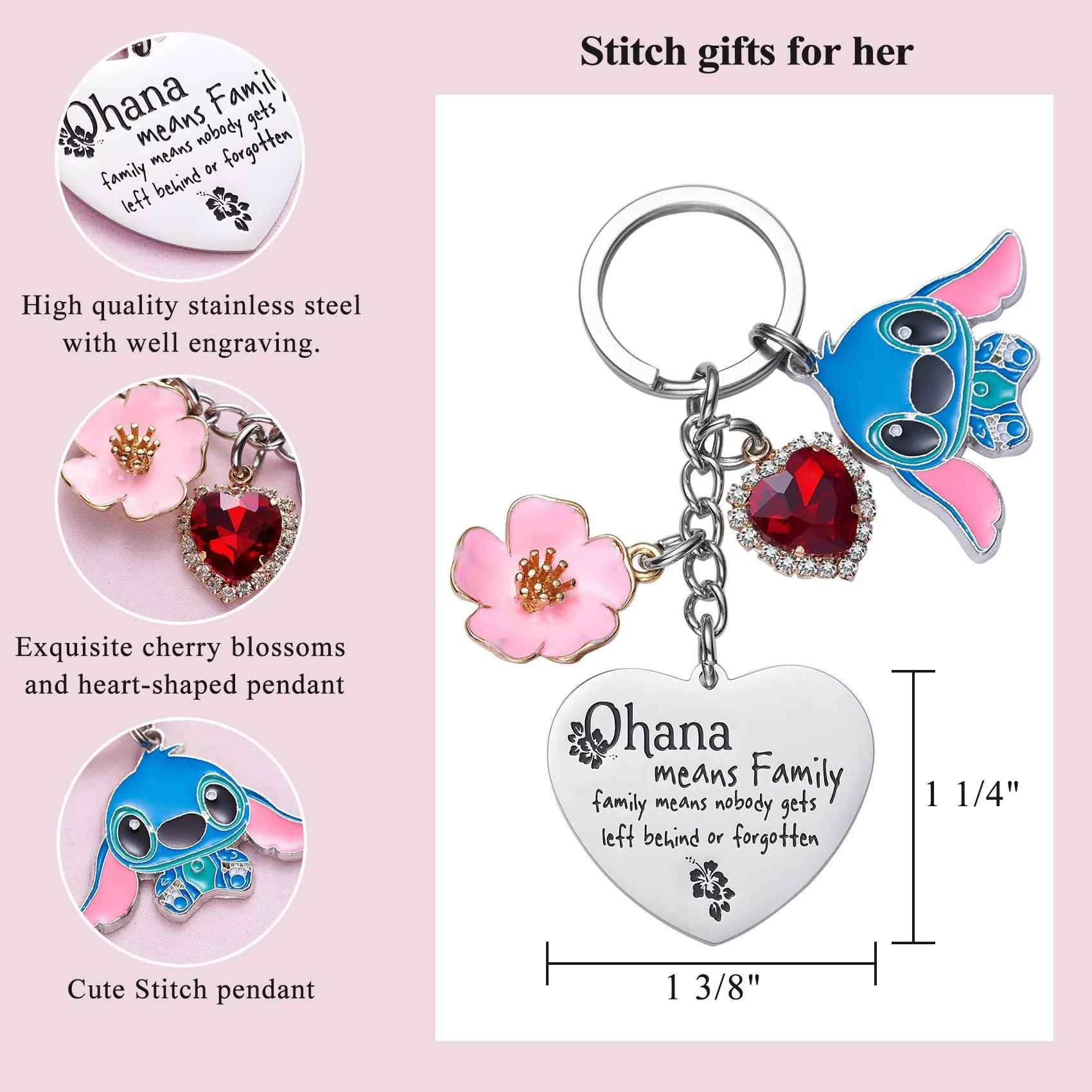Cute Stitch Keychain Cartoon Love Heart Stitch Anime Accessories Pendant Keychains Holder Lilo Stitch Doll Keyring for Children