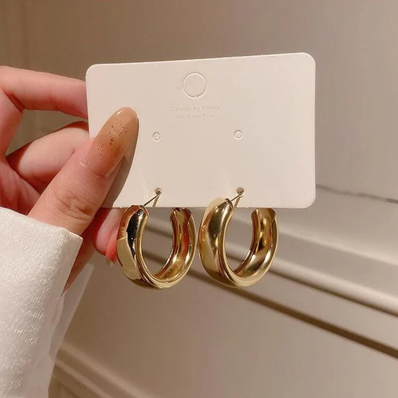 Trendy Simple Silver Color Hoop Earrings For Women Girl Circle Round Minimalist Earrings Party NEW C-shape Jewelry Gifts