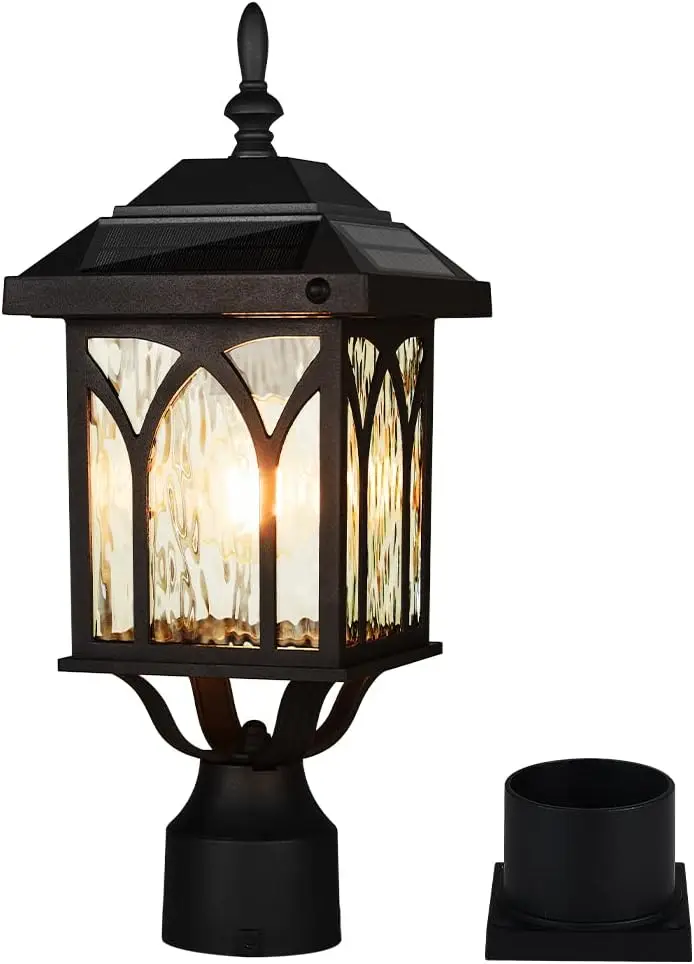 

Солнечная лампа для улицы, солнечный уличный фонарь с основанием для крепления на пирса 3,5 дюйма, матовый черный, подходит для влажных локаций