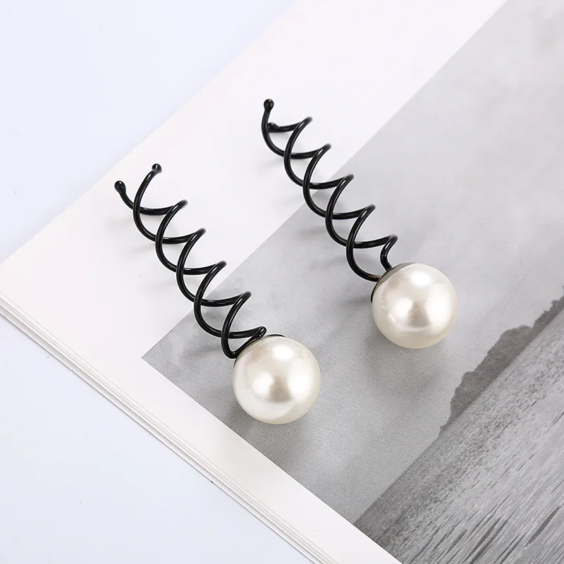 Korean Black Pearl Spiral Spin Screw Bobby Pin Hair Clip Twist Braiders Barrette Black Hairpins Hair Braider Styling Accessories