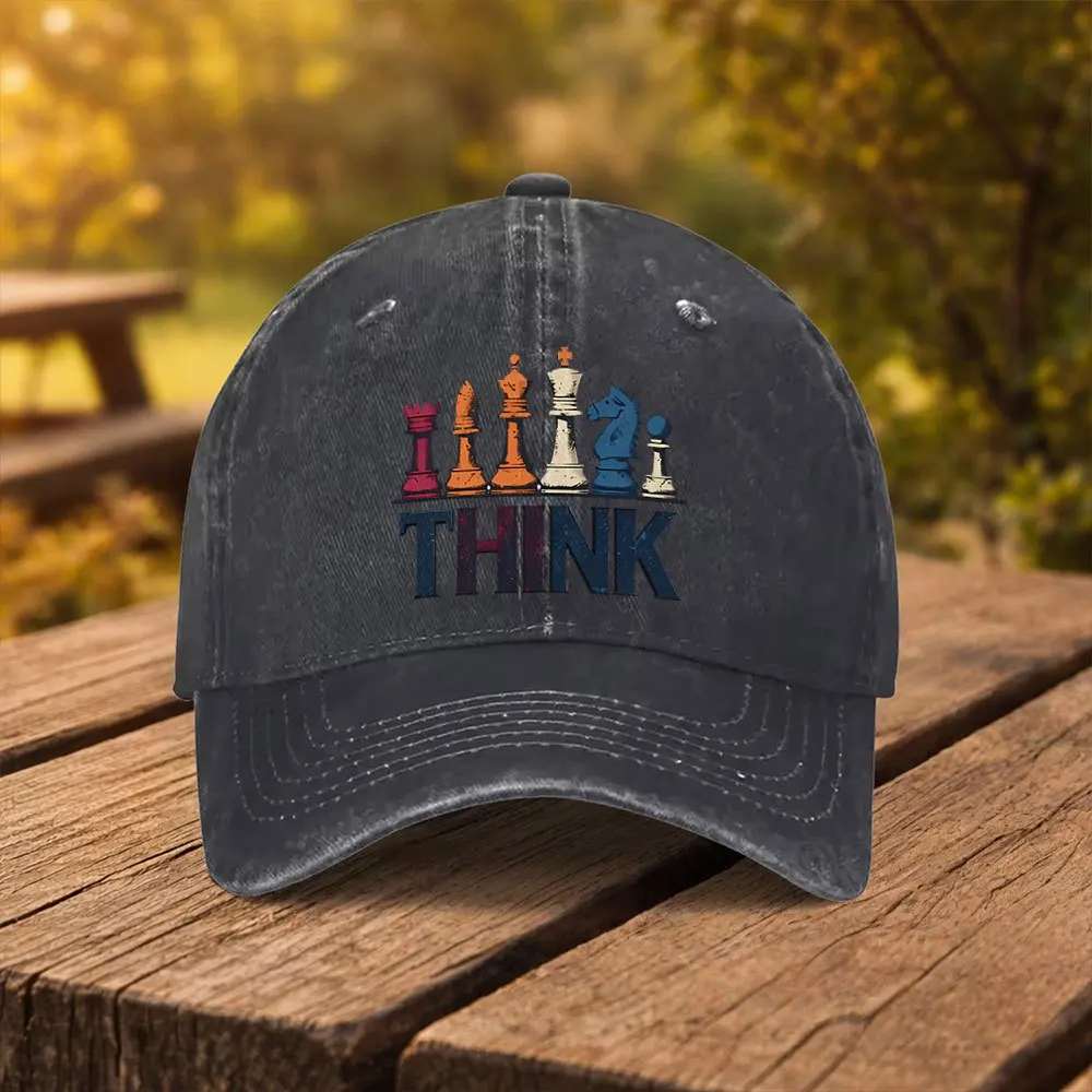 THINK Chess Print Baseball Cap, Unisex Fashion Duckbill Hat, Suitable for Outdoor Sports Fitness Travel And Outings, Multi-Color