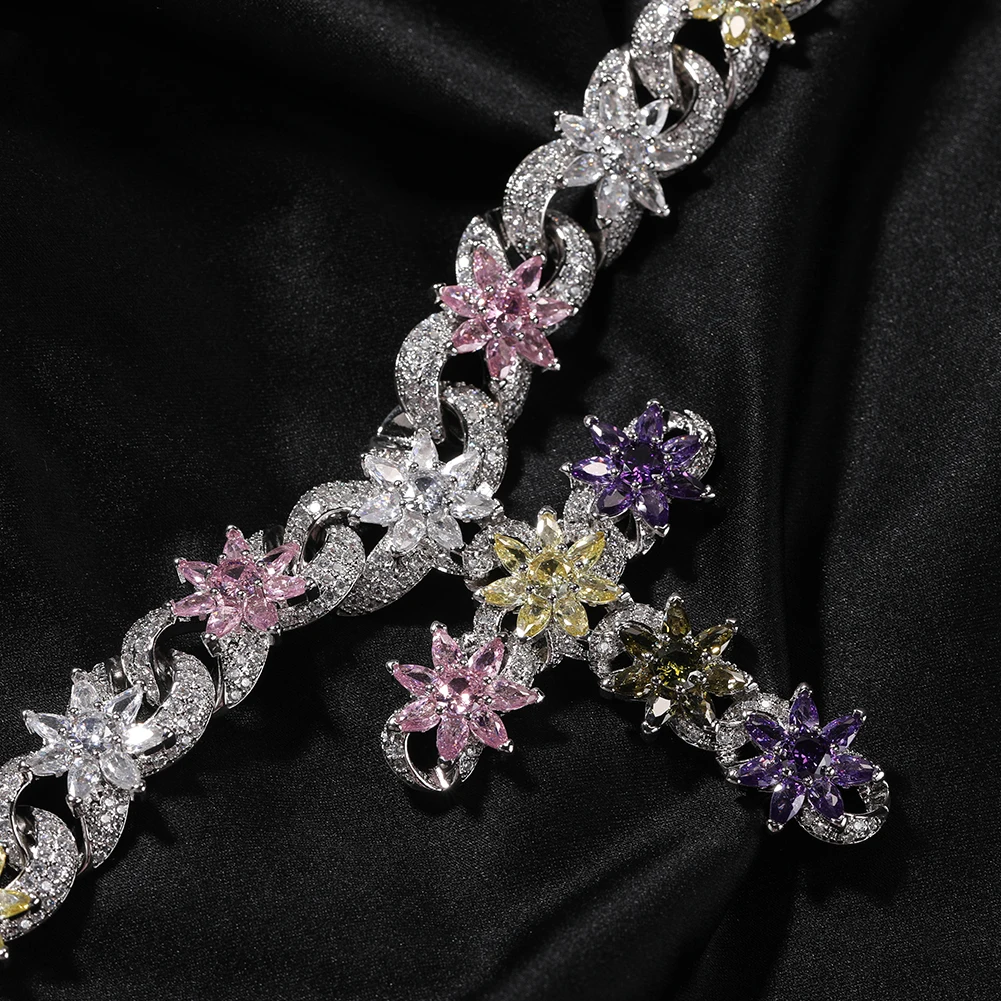 THE BLING KING Full Multi Color CZ Flower Infinity Chain Necklace For Women Cross Pendant Micro Paved Cubic Zircon Link Jewelry