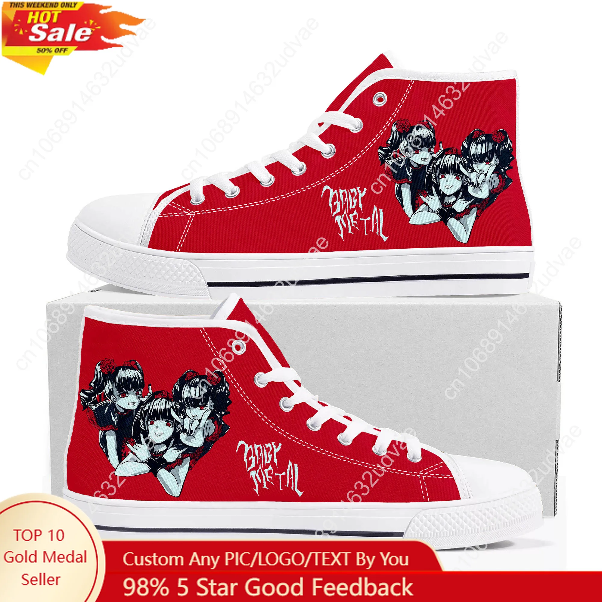 

Babymetal Japan Band High Top Shoes Men Women Canvas Sneaker Hip-hop Rock High Quality Sneakers Footwear Customized Shoe White