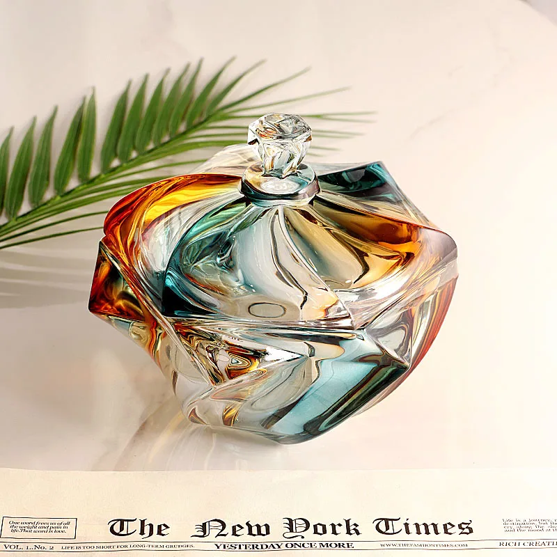 Creative Glass Candy Jar Jade Gold Irregular Covered Storage Box Light Luxury Dried Fruit Glass Jar Desktop Decoration Box