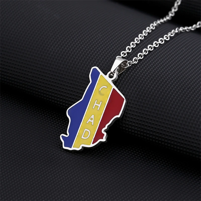 Stainless Steel Republic of Chad Map Flag Pendant Necklaces Gold Silver Color Enamel Party Charm Jewelry Tchad Maps