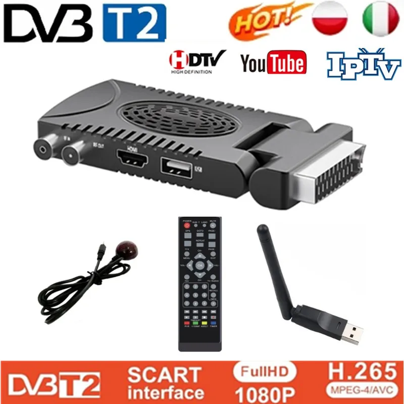 Espagne TDT DVB-T2 H.dissis Récepteur HD TV au sol Décodeur SCART Terrestre Numérique TV Tuner HEVC 265 1080p Set Top Box DVB T2 pour l'UE