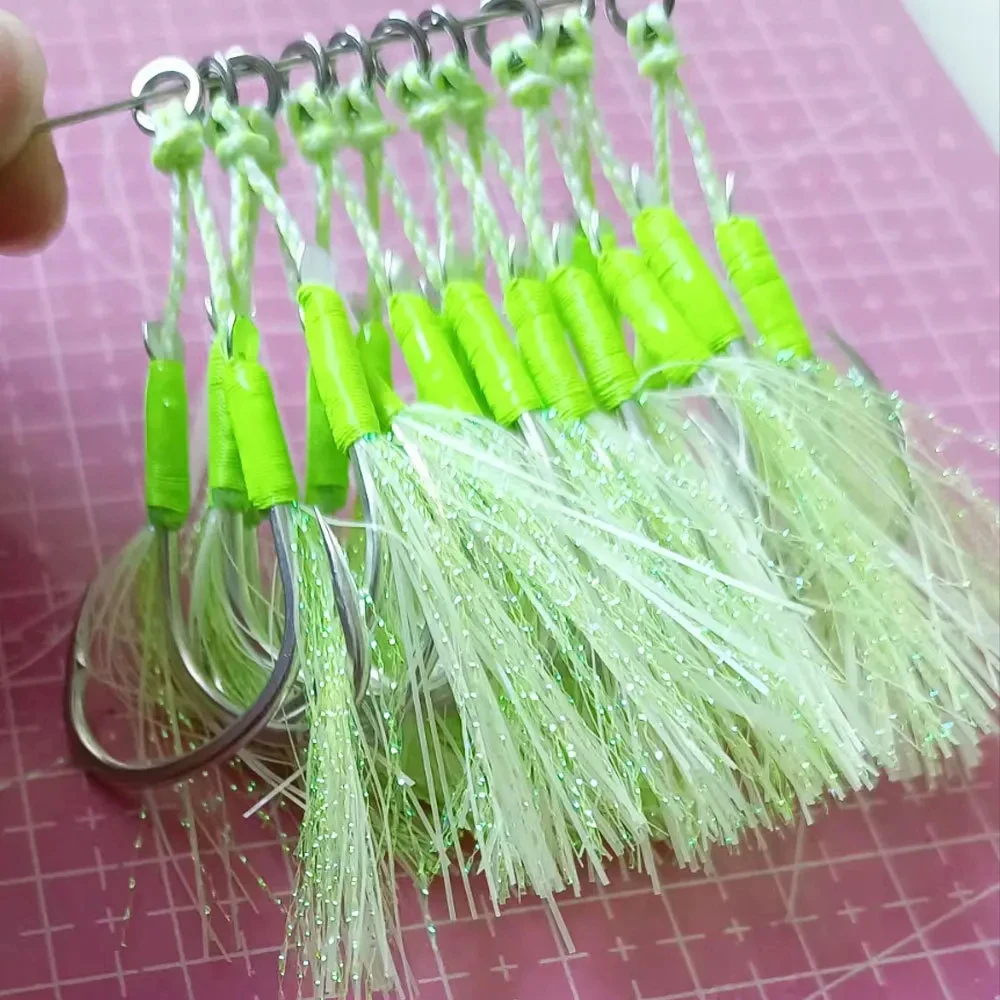 

10 Pairs/bag High Carbon Steel Fishing Lure Accessories Double Barbed Assist Hooks Glow Jig Lure Hooks Slow Jigging Hooks pesca