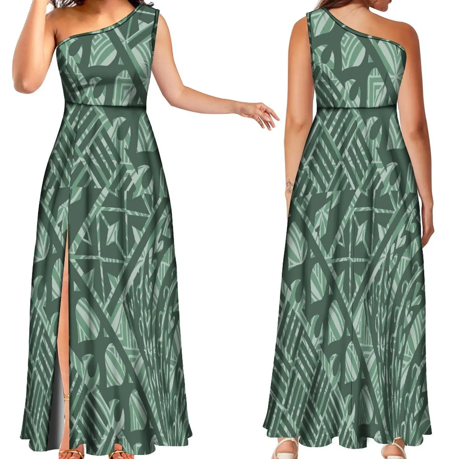 2024 Demand Customized Lady Elegant One Shoulder Evening Party Dress Polynesian Tribal Dress Summer Plus Size Women Dresses