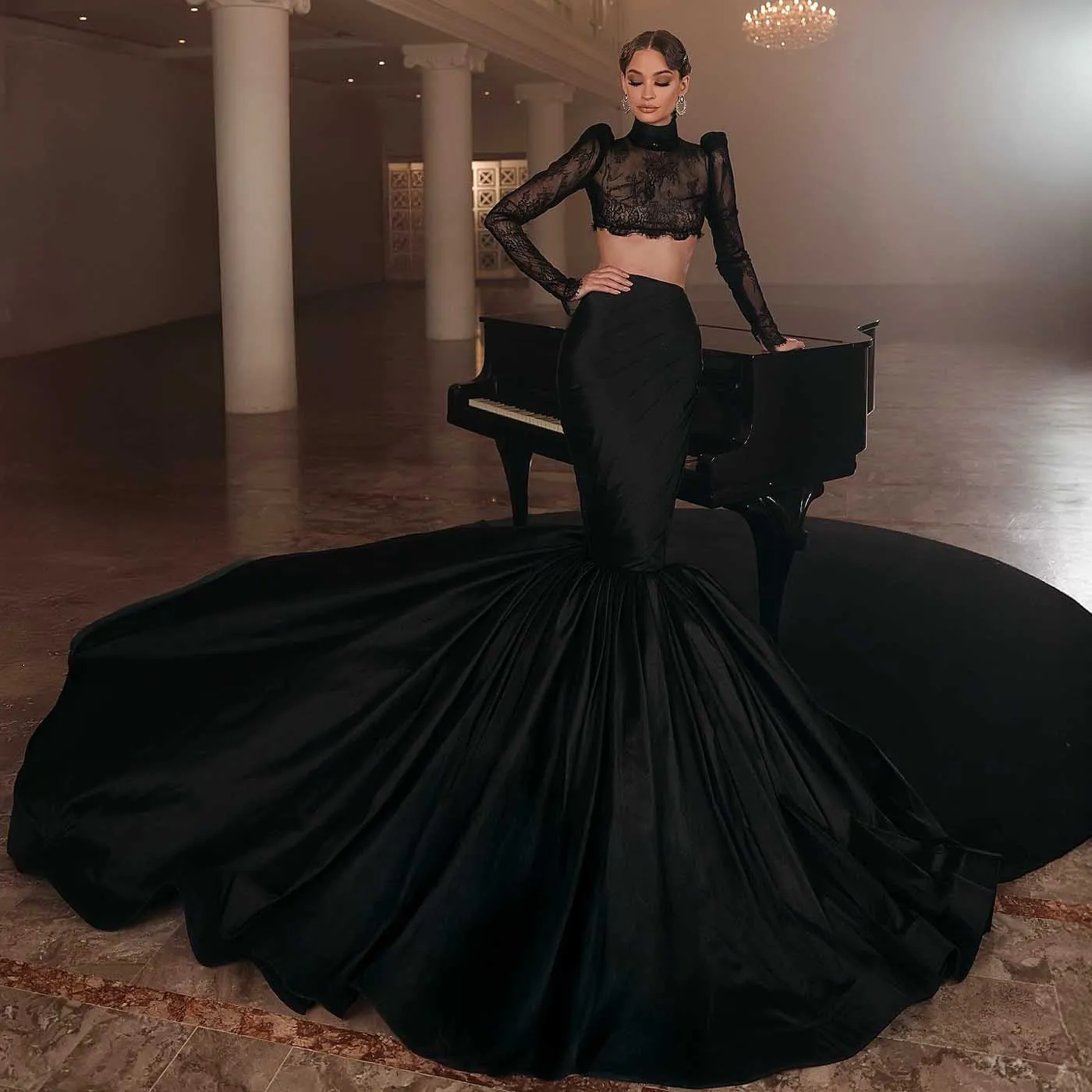 

Stunning Black Mermaid Evening Skirt High Quality Puffy Pleated Taffeta Prom Maxi Skirts for Women Customized Formal Party Skirt