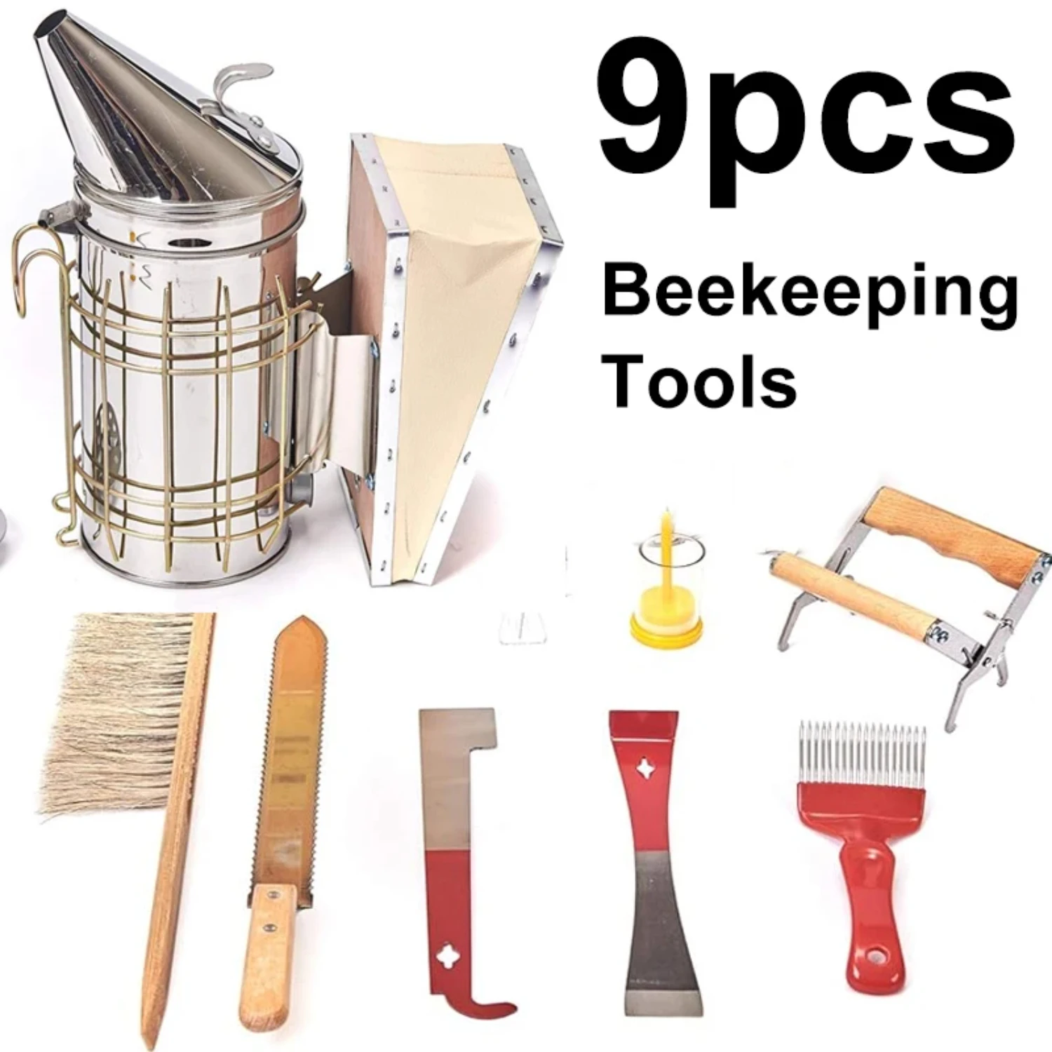 

9 Pcs Beekeeping Supplies Beekeeping Tools Set Bee Hive Smoker Kit Cultivating Box Beehive Water Feeder Equipment