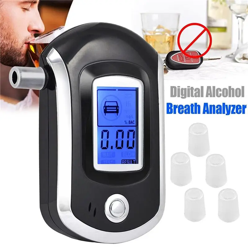 A95E-3X AT6000 Alcohol Tester With 30 Mouthpieces Professional Digital Breath Breathalyzer With LCD Display Screen