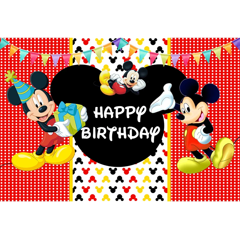 Disney Cartoon Mickey Mouse Kids Happy Birthday Backgrounds Decors Vinyl Cloth Party Backdrops Baby Shower Banner Custom