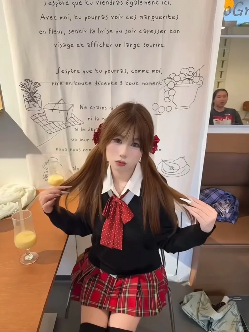 

College JK Spicy Girl Knitted Sweater Plaid Skirt Long Sve Small Pepper Outfit Casual Sle Winter Faion Set for Women