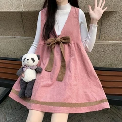 Autumn and Winter Women's Wear Japanese Cute Girl Dress Academy Style Sweet Small Corduroy Strap Dress